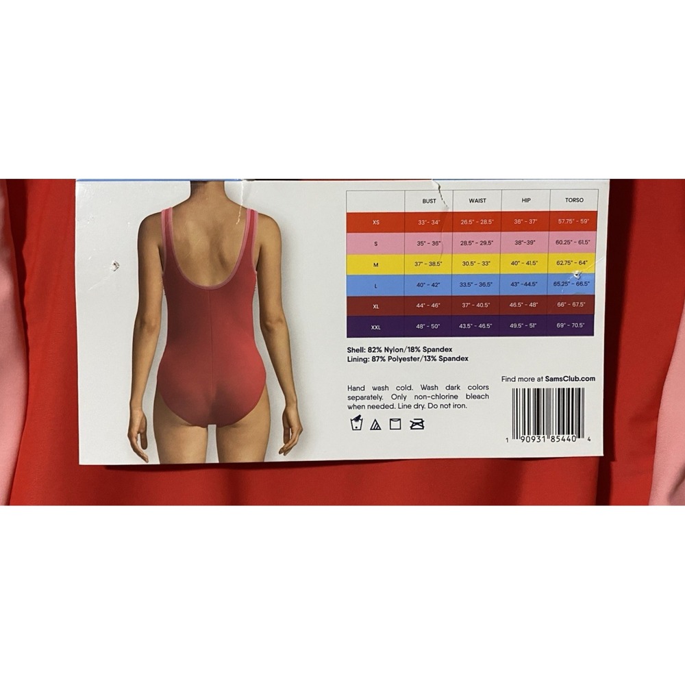 Lands' End Womens Red Pink Colorblock One Piece Swimsuit Scoop Neck Large 14-16 - Picture 4 of 6
